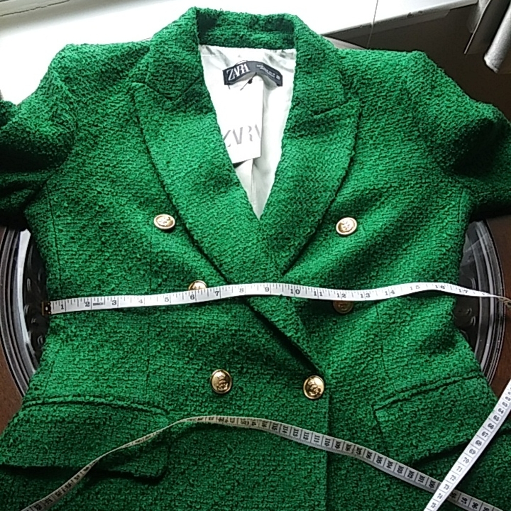 NWT Zara Green Texture Long Blazer Coat. Size M - Picture 15 of 17